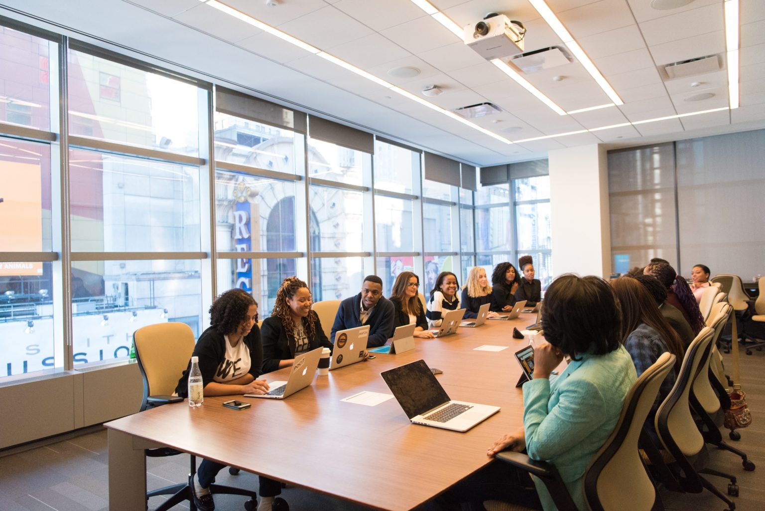 Large table meeting in building