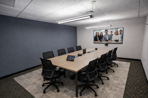 Modern conference room with video setup